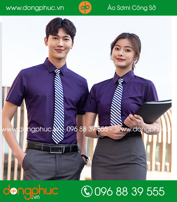 Đồng phục áo sơ mi màu tím than cộc tay